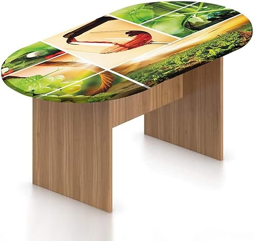 XISUNYA Mantel ajustable ovalado de poliéster elástico de vino, con diseño de collage de vinos, color verde y campo fresco, se adapta a mesas