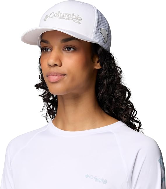 Columbia Unisex PFG Logo Mesh Ball Cap, White/Bass, L/XL