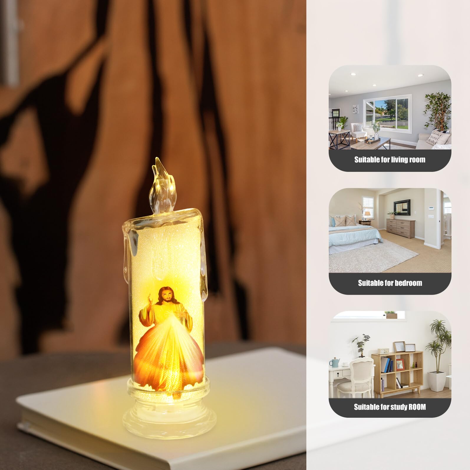 Candele Religiose a LED per Festa Natalizia, Lampade a Candela senza Fiamma Sicure per Ragazzo Ragazza, Decorazioni Cattoliche con Base, Set da 4 Pezzi per Celebrazioni Sacre