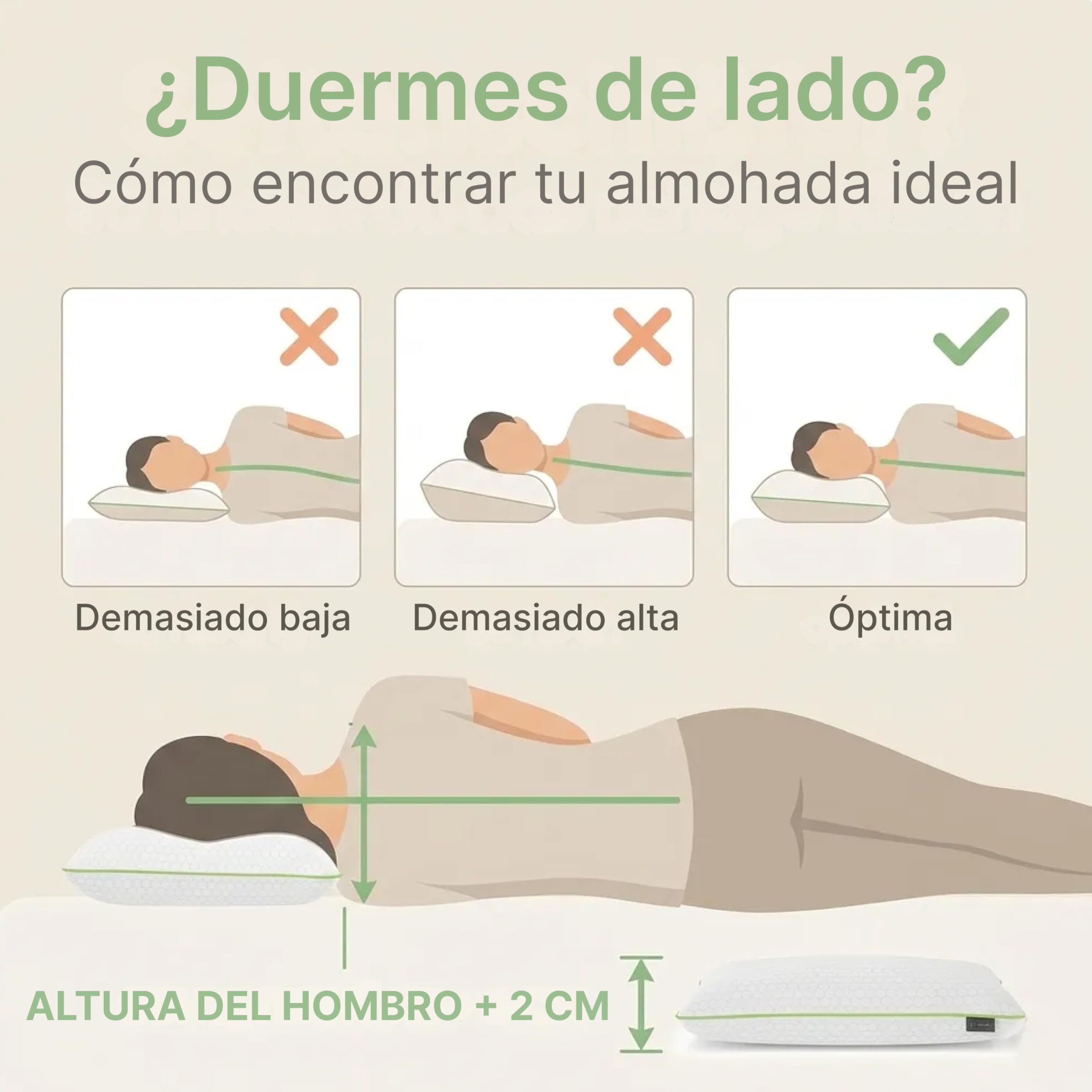 Limarmo Almohada Ergonómica De Espuma Viscoelástica Y Gel, 4 Alturas Ajustables, para Dormir De Lado Y Boca Arriba (71 x 42 x 13 cm)