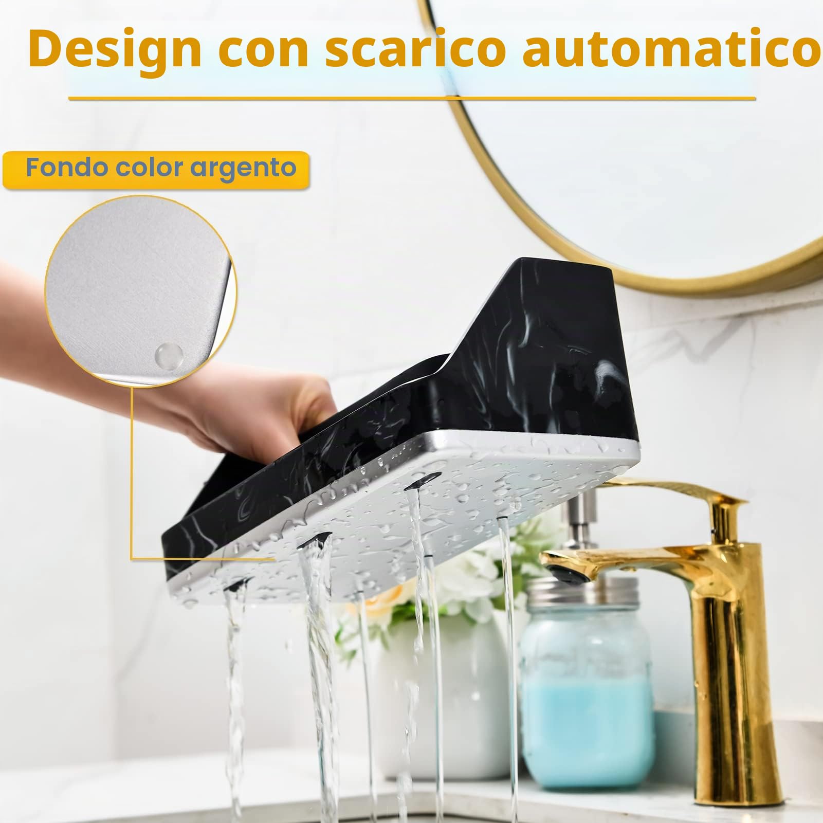 VITVITI Portaspazzolino per bagni, organizer da bagno per piano di lavoro/lavello, 5 scomparti per spazzolino da dente/dentifricio, accessori da bagno effetto marmo, resina nera..