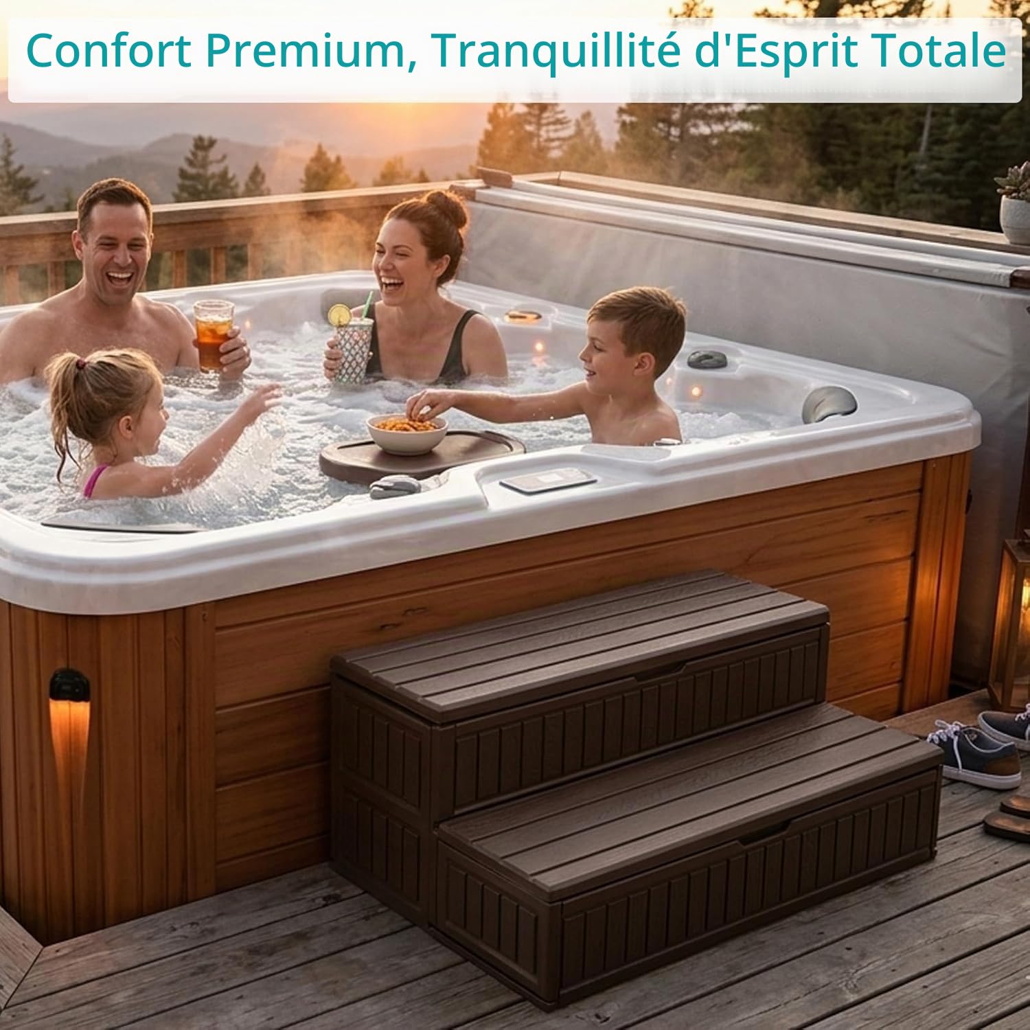 Marches pour Spa avec Rangement, 91cm, Imperméables et Antidérapantes, Escaliers Robustes