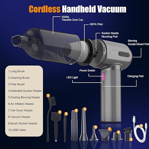 Miniatura 5 de Hayousui Mini aspiradora de 7000 Pa aspiradora de mano y electrónica plumero y bomba de mano con teclado inalámbrico Vac soplador de aire comprimido