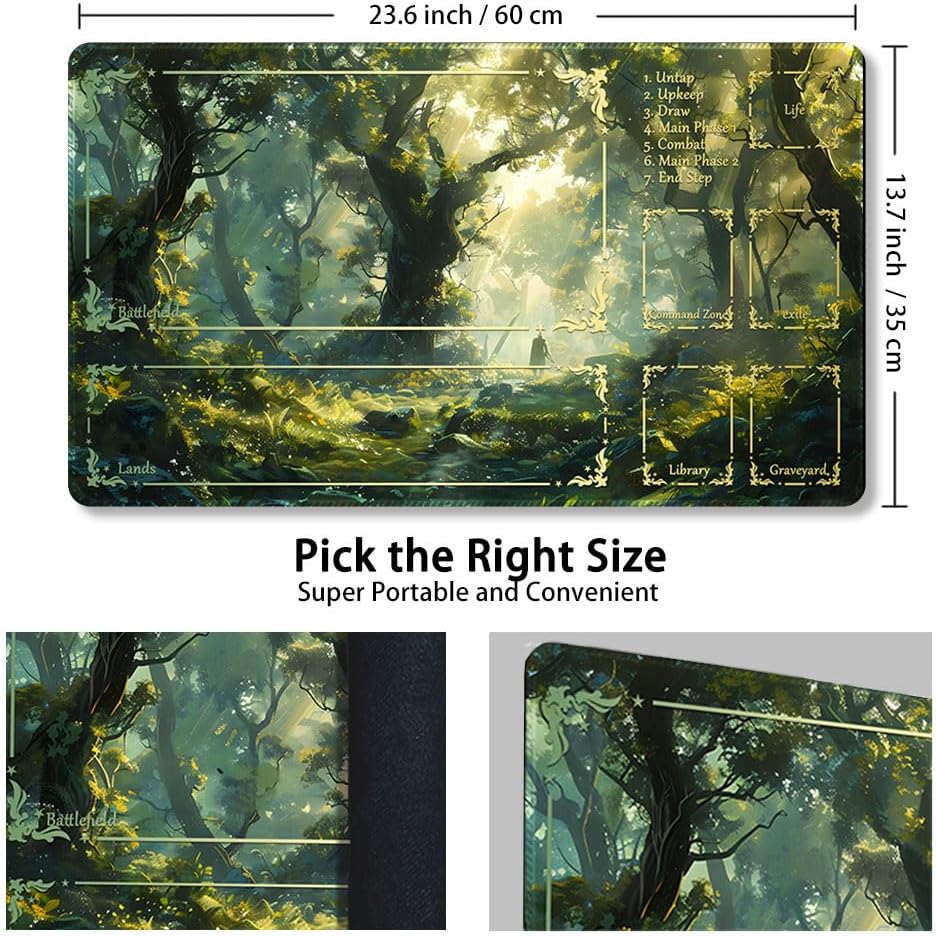 Durable MTG Playmat TCG Playmat with Zone and Locking Edges for MTG Gaming - Includes Waterproof Storage Bag (playmat (2),with Zone)