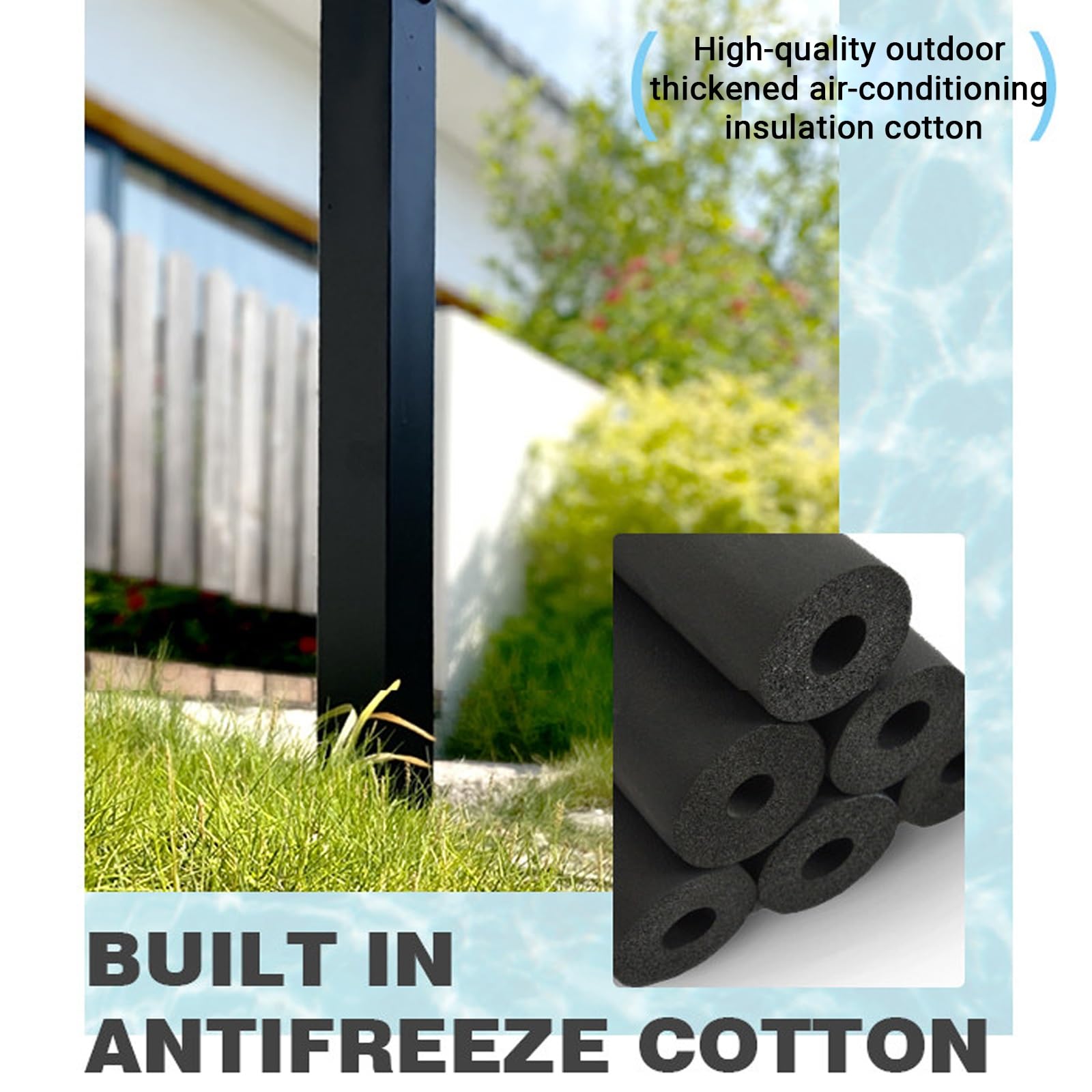 Columna de agua para exteriores, hidrante de jardín de acero inoxidable con doble grifo y pistola pulverizadora, grifo de agua anticongelante, entrada lateral/inferior