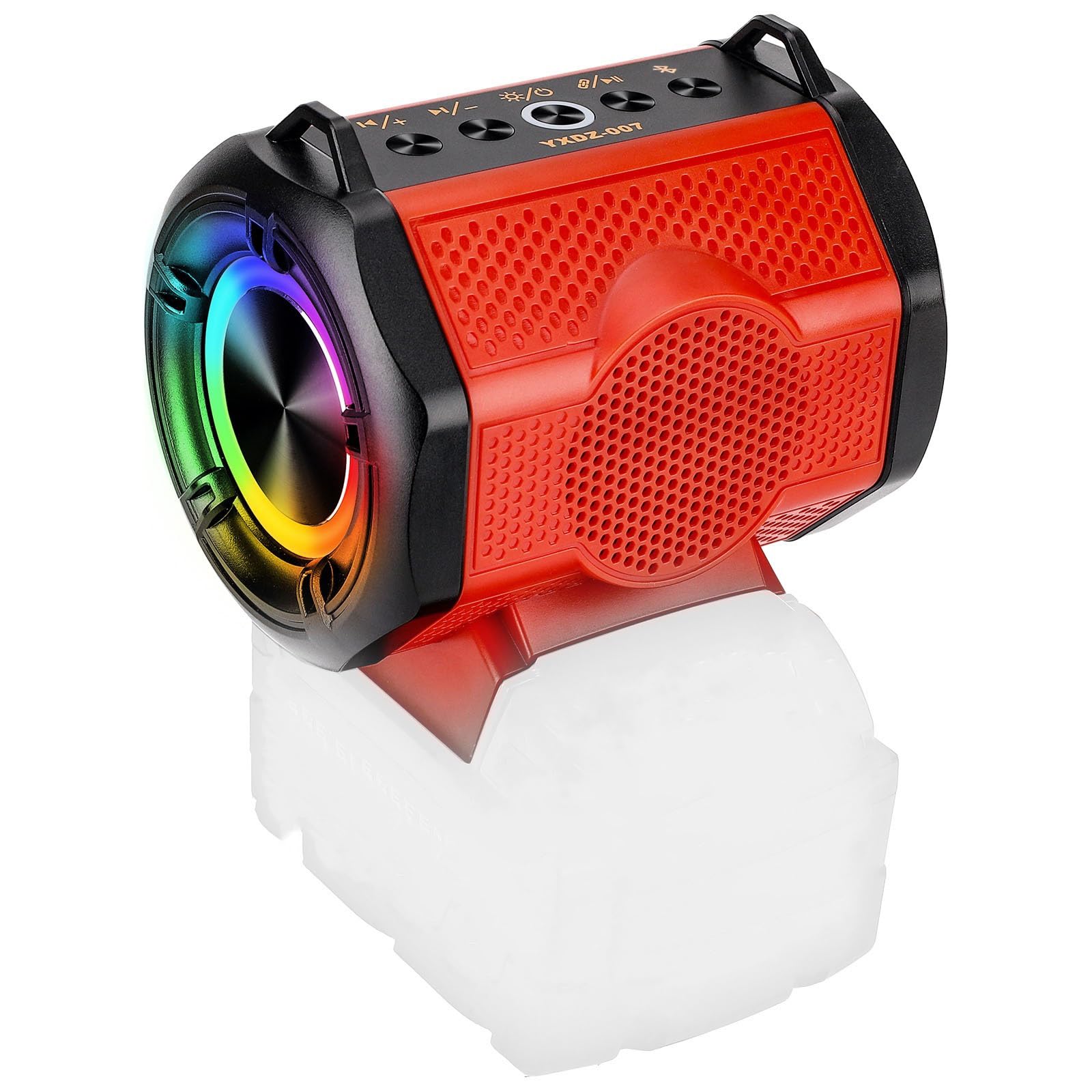 GRVODFRTA Portable Bluetooth Speaker Compatible with Milwaukee M18 18V Battery Wireless BT5.3 and USB Audio Source, TWS Pairing, Multicolored Lights, Jobsite Home Party Outdoor Speaker(No Battery)