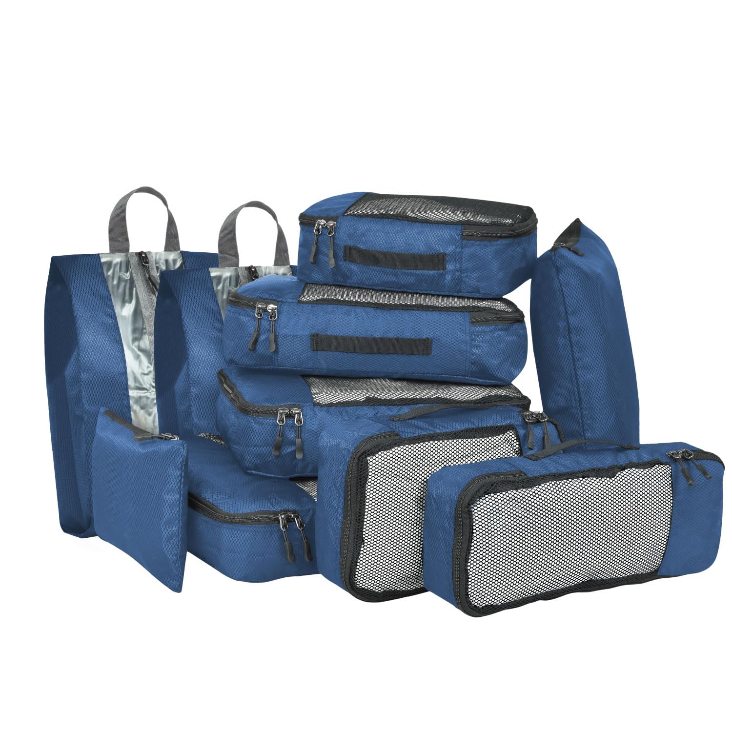 Packing Cubes Travel Bag Organiser Set of 10(1L,2M, 2S, 1Slim,2 Shoe & 2 Laundry pouch)-Navy Blue-image-47
