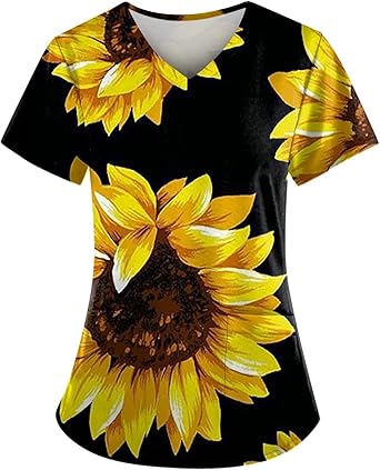 OIOLOYJM Printed Scrub Tops Women Short Sleeve V Neck Plus Size Scrubs for Womens Nursing Uniforms Shirts with Pockets