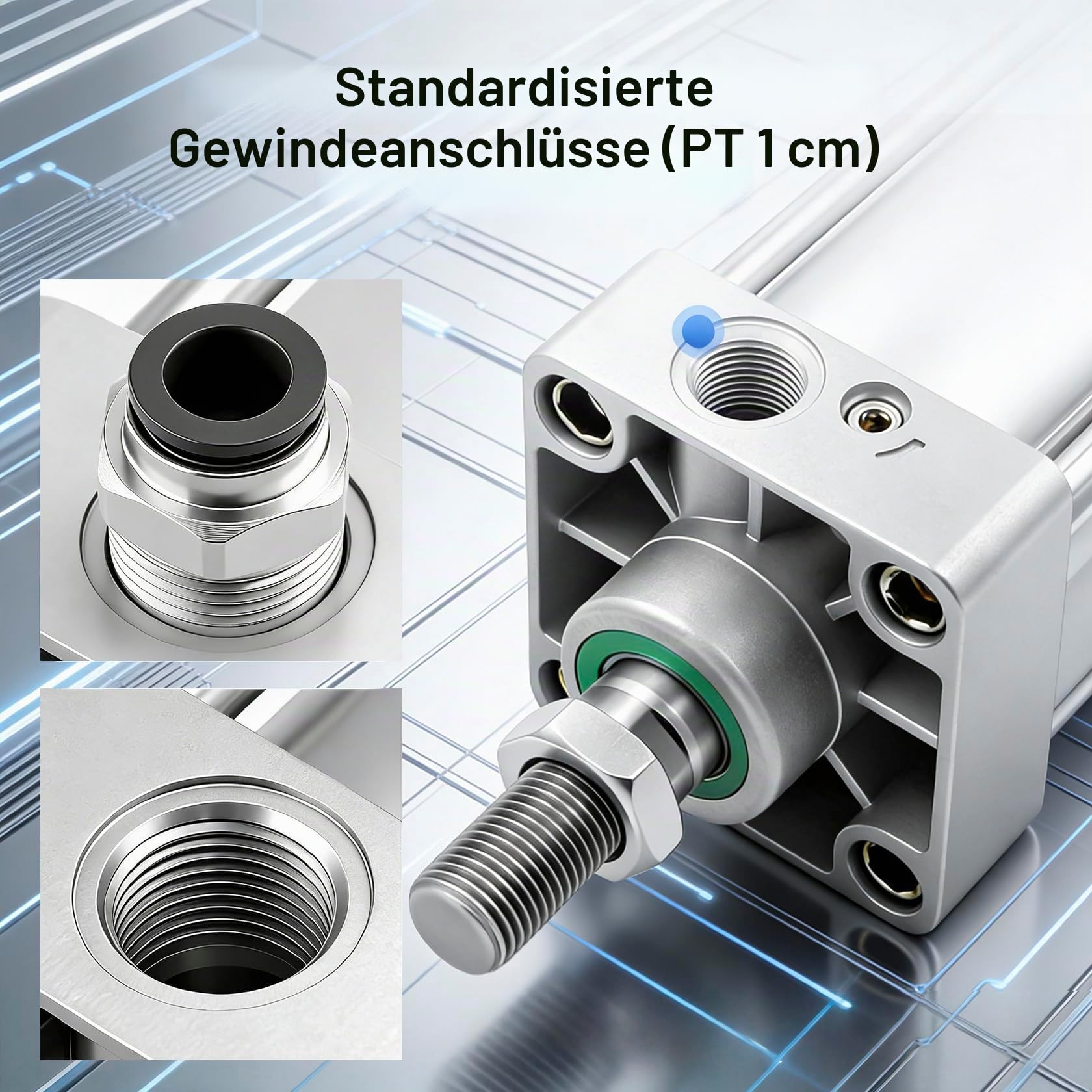 Heschen Pneumatischer Standard-Luftzylinder, SC 63-800, PT3/8-Anschluss, 63 mm Bohrung, 800 mm Hub, doppelt wirkend