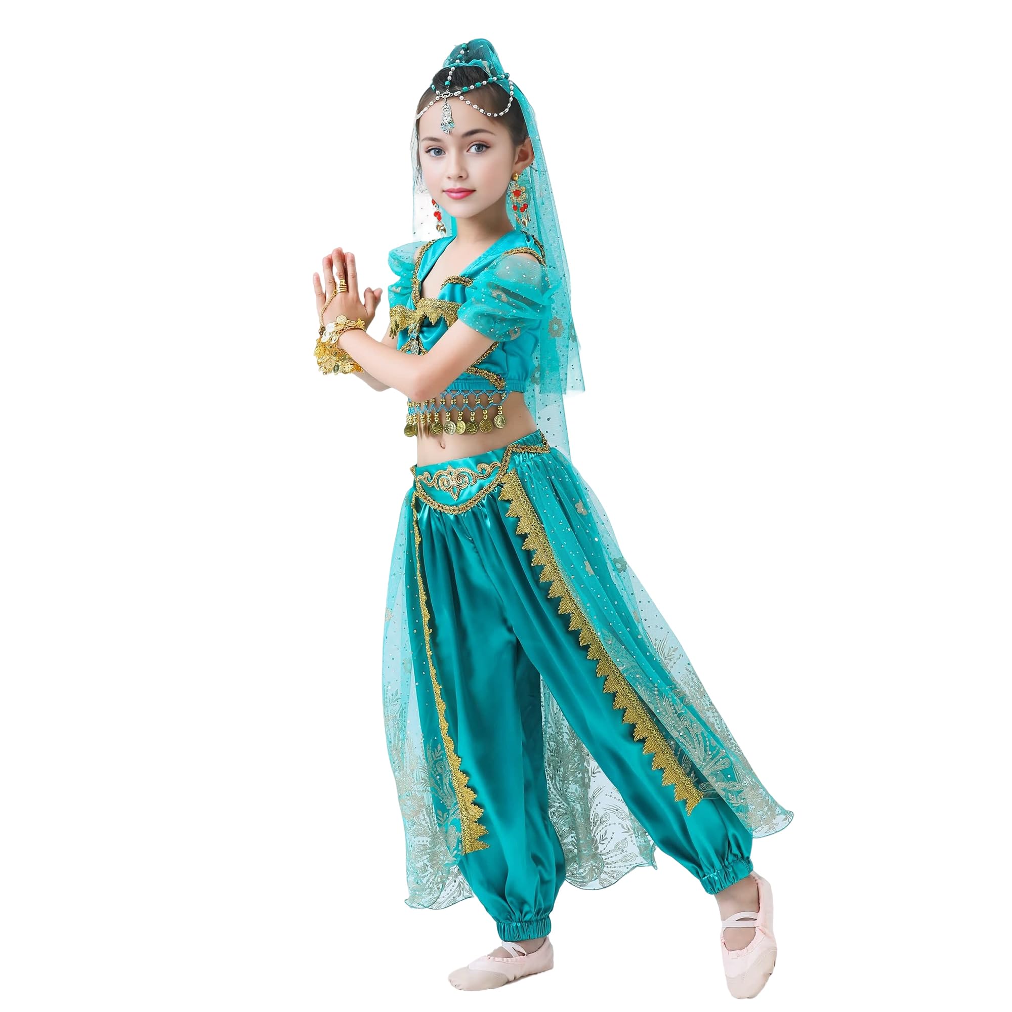 Baisdan Disfraz de Aladdin para niñas, disfraz de princesa jazmín, para fiesta, danza del vientre, disfraz de actuación, trajes de cosplay