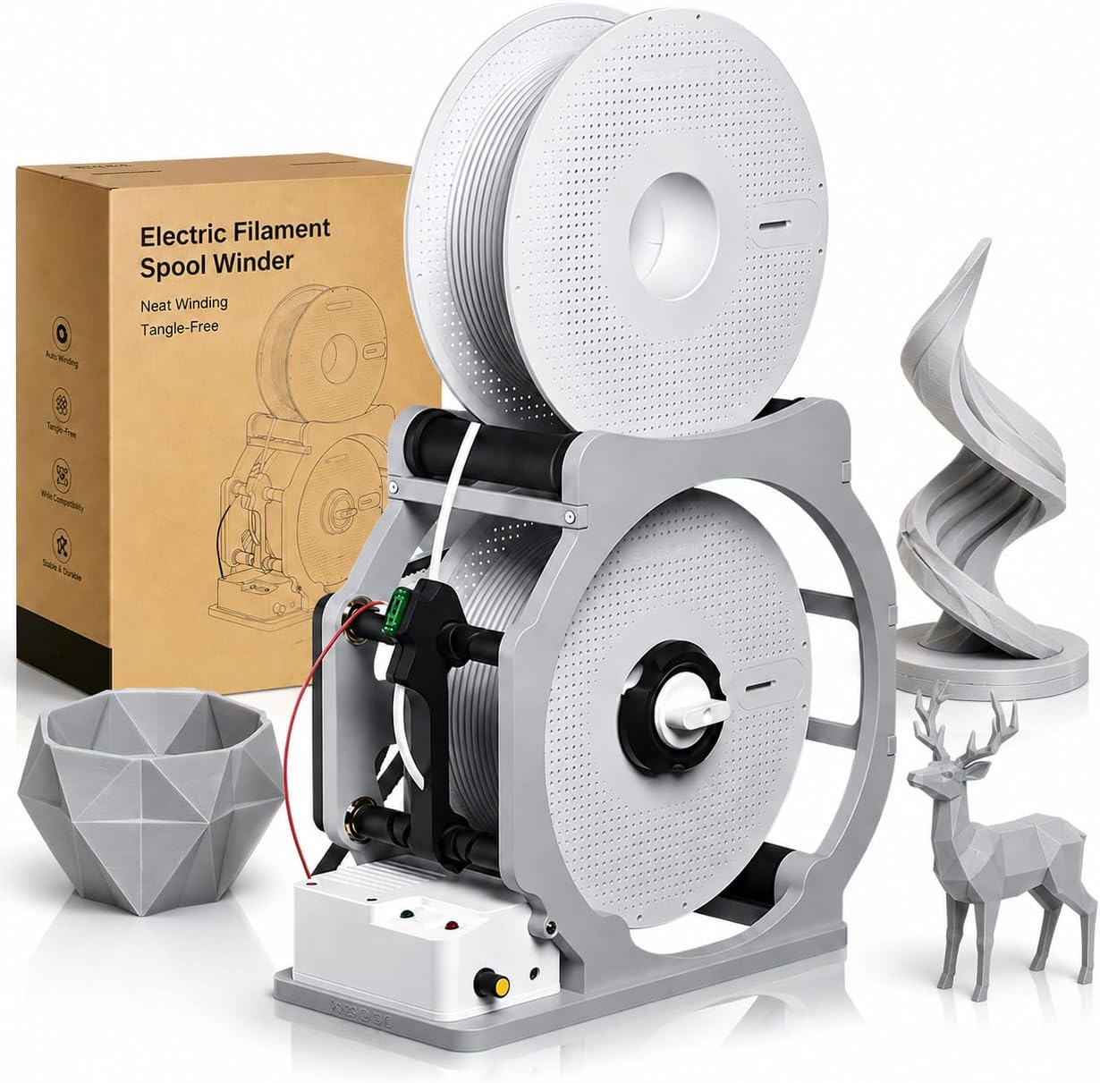 Automatic 3D Filament Respooler – Smart Auto Start & Stop Spool Winder with Filament Sensor, Tangle-Free Belt & Gear Drive, Rewinder for PLA ABS PETG TPU Nylon & Welding Wire