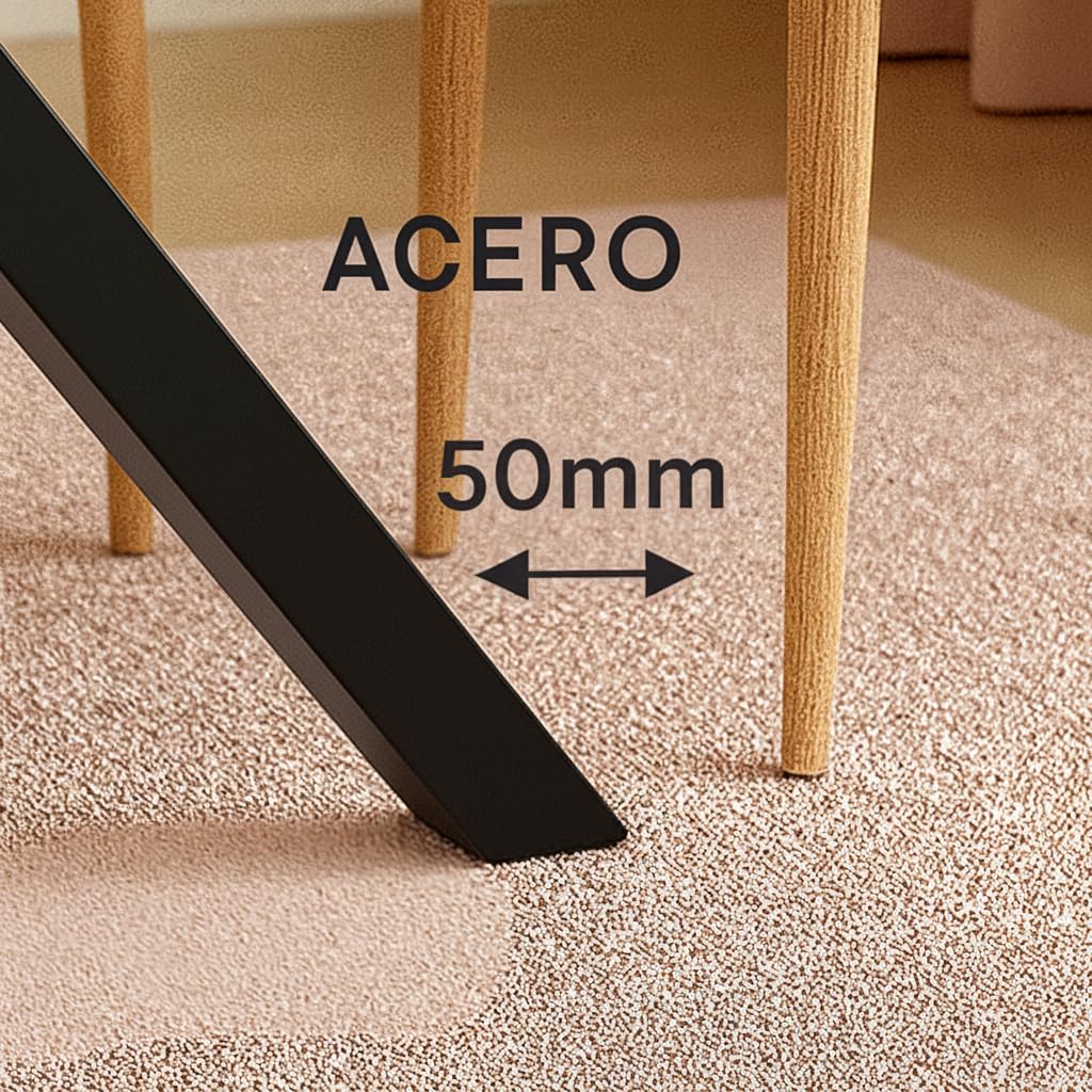 Mesa de Comedor con Tapa de Cristal Negro y Patas Metálicas – 140x80x75 cm – Diseño Moderno y Elegante para Salón o Cocina