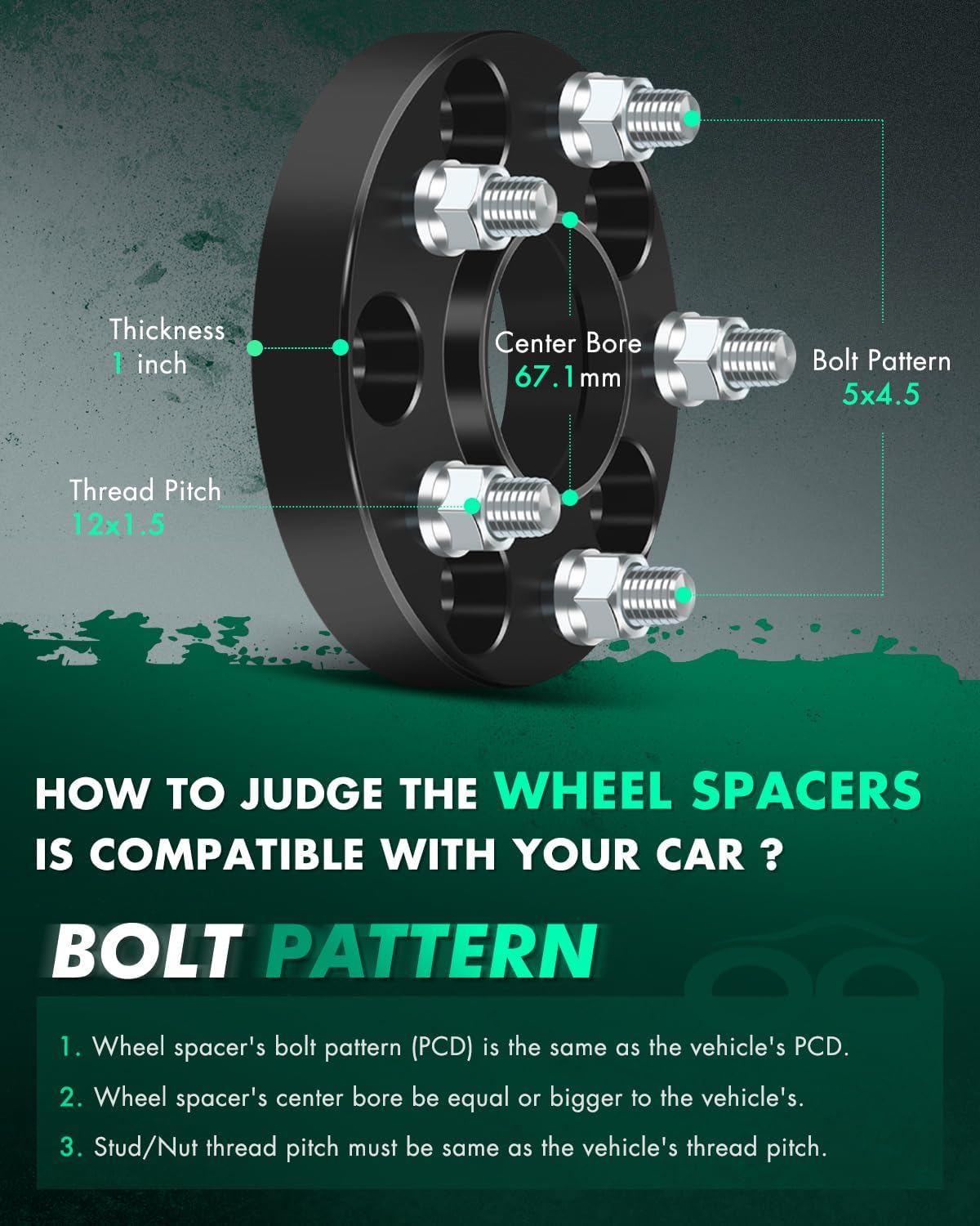 SCITOO 4Pcs Wheel Spacers 1 inch 5x4.5 Bore 67.1mm Studs 12x1.5 5 Lug Wheel Spacers Adapters Fit for for Ford Fusion for Jeep Compass for Jeep Patriot for Hyundai for Elantra for Hyundai Tucson