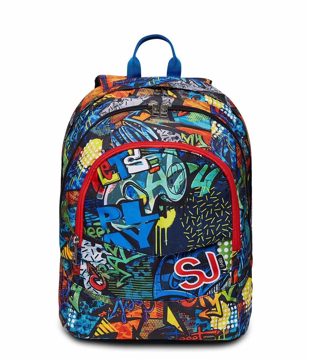SJ GANG STYLE JAM GANG Backpack School Bag for Primary School 1st Grade 1st Grade Spacious School Bag for Girls Boys Multicolor Pattern Flip System