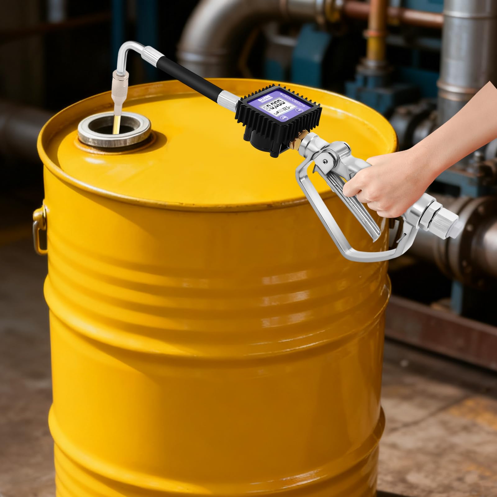 Pompa di trasferimento digitale, distributore di olio elettronico per auto, officina, argento | Ideale per officina e garage, ergonomico, con display LCD, consente un dosaggio del liquido comodo e veloce