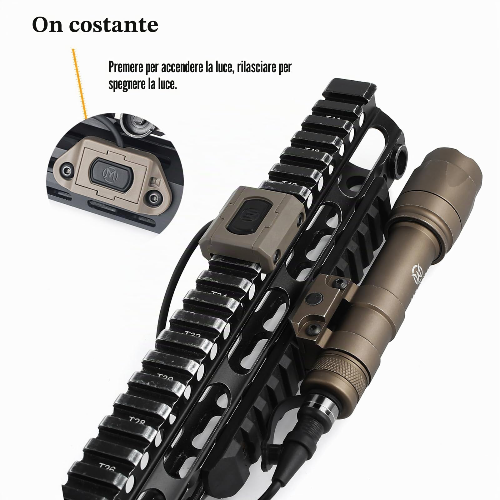 M600C Torcia Lanterna tattica con interruttore a pressione, lanterna da ricognizione a 600 lumen per il sistema ferroviario Mlok Keymod 20 mm Picatinini (Marrone)