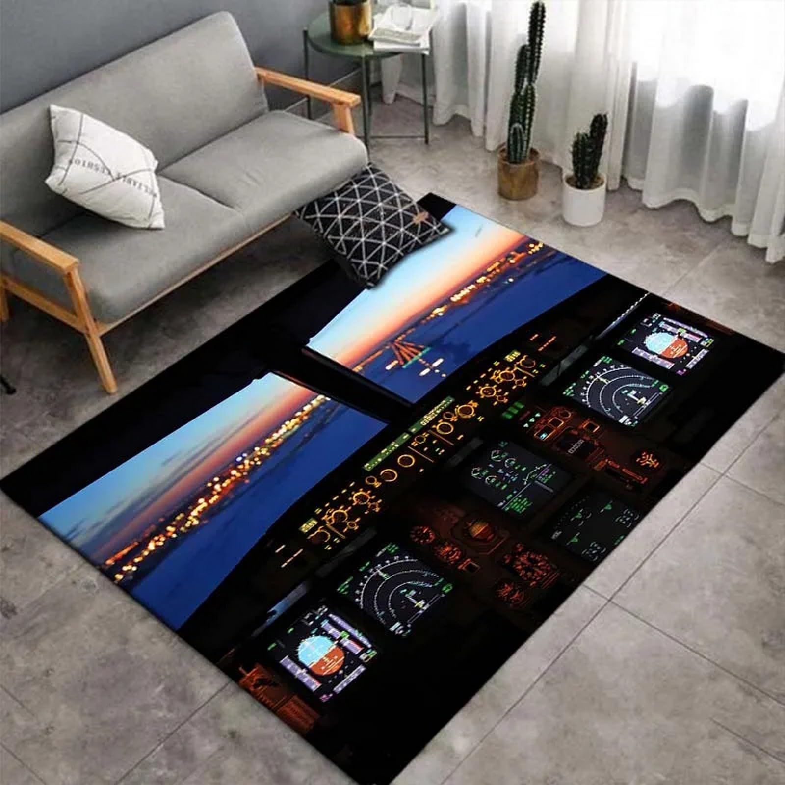 Tapis lavable facile à nettoyer 120 x 160 cm imprimé 3D flanelle douce de salon