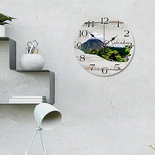 Miniatura 3 de Reloj de pared de viaje con mapa de El Salvador, atracciones turísticas, relojes redondos decorativos que funcionan con pilas, reloj colgante de