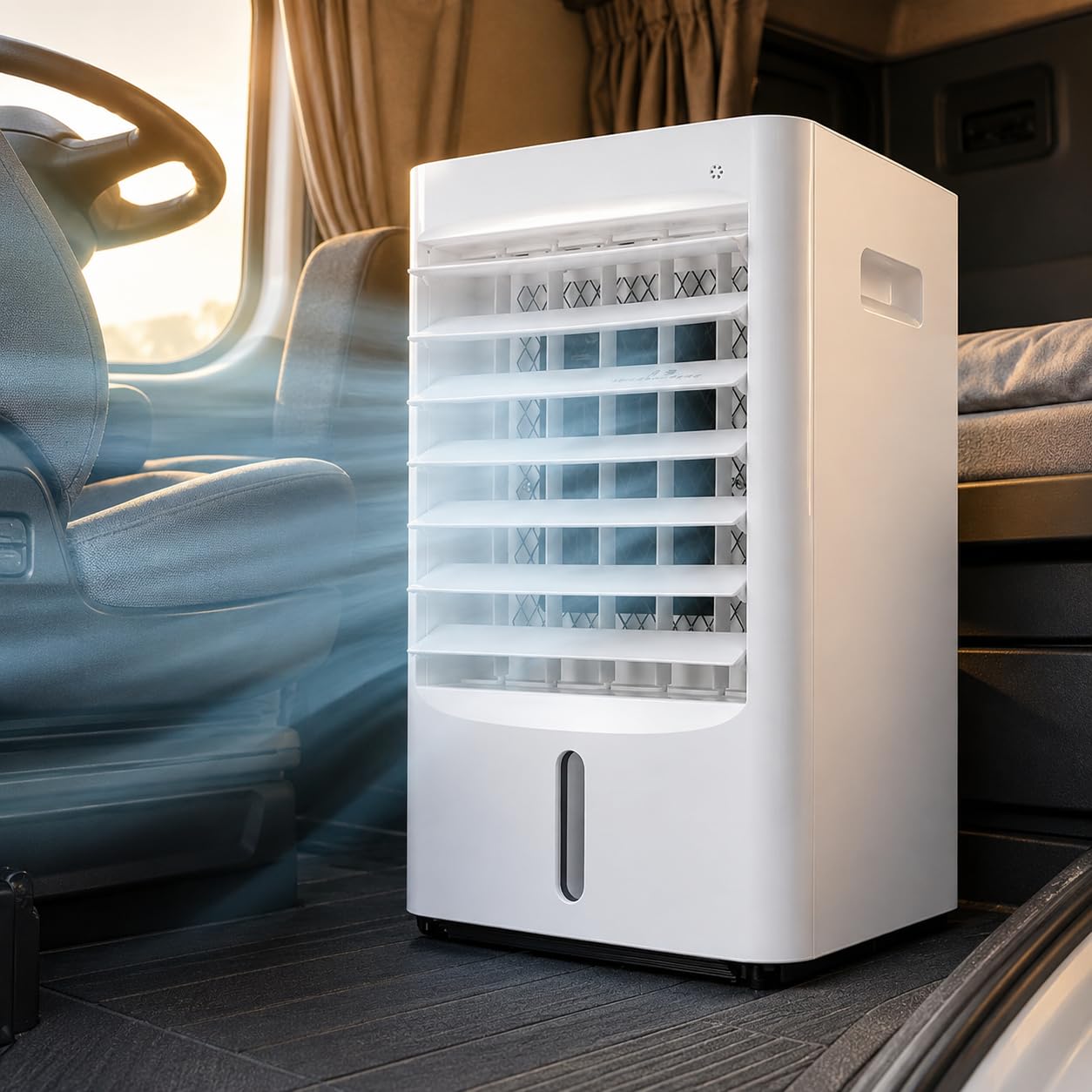 Sushangmao Portable Air Cooler, 4 in 1 Car Air Conditioner Fan with 4L Water Tank, 3 Speeds, Remote and Touch Control, 7.5H Timer, Oscillating Cooling Fan for 12V/24V Cars Trucks RVs 24V