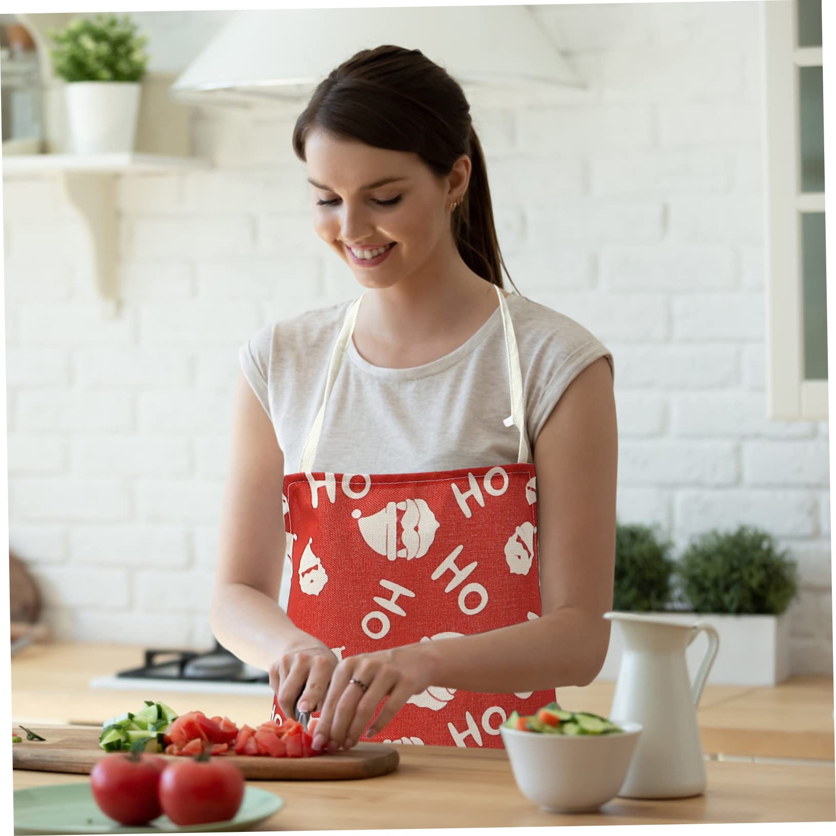 LABRIMP 4piezas Delantal Navideño Para Cocina Estampado Navideño Adorable Para Disfraces De Cocina y Fiestas Navideñas