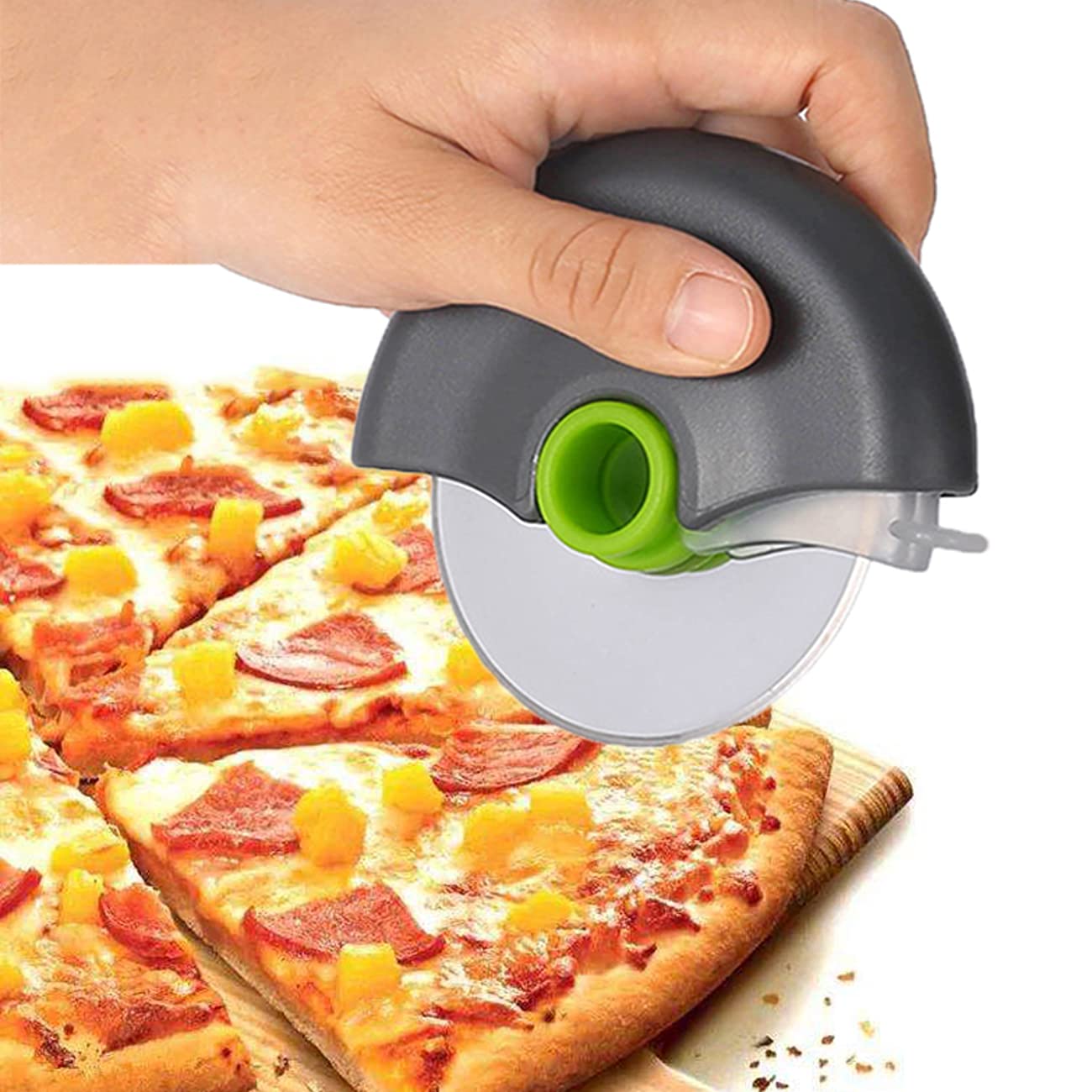 Pizza Cutter Handheld Wheel Stainless Steel Pizza Cutter Super Sharp Easy to Clean Kitchen Gadget Protective Blade Safety Guard QTY:1 Piece