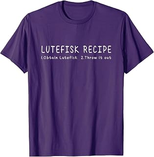 Superdesigns Lutefisk Recipe T-Shirt - Unisex-Adults, Black, Small, Short Sleeve, Classic Fit, Cotton, Polyester
