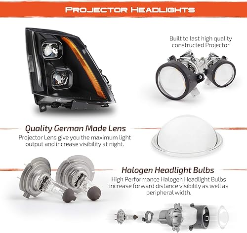 Miniatura 6 de AKKON - Para 2008-2014 Cadillac CTS Dual Proyector Negro Carcasa Switchback LED Faros Modelo halógeno