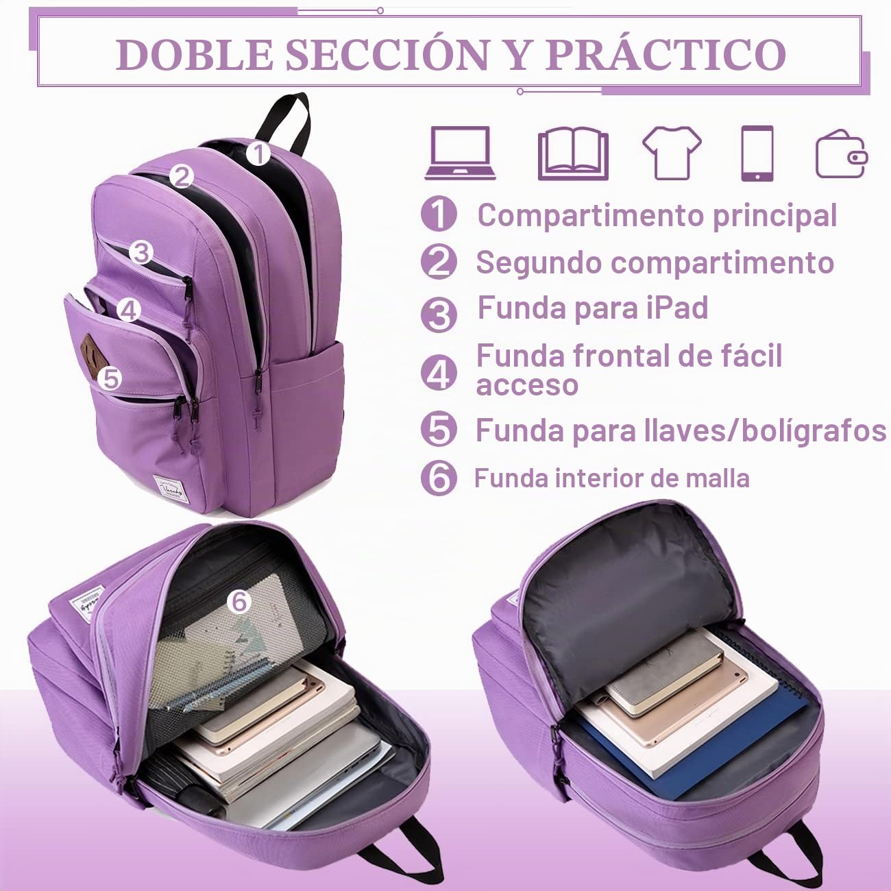 VASCHY Mochila Escolar 21L para Instituto Universidad Uso Casual Viaje