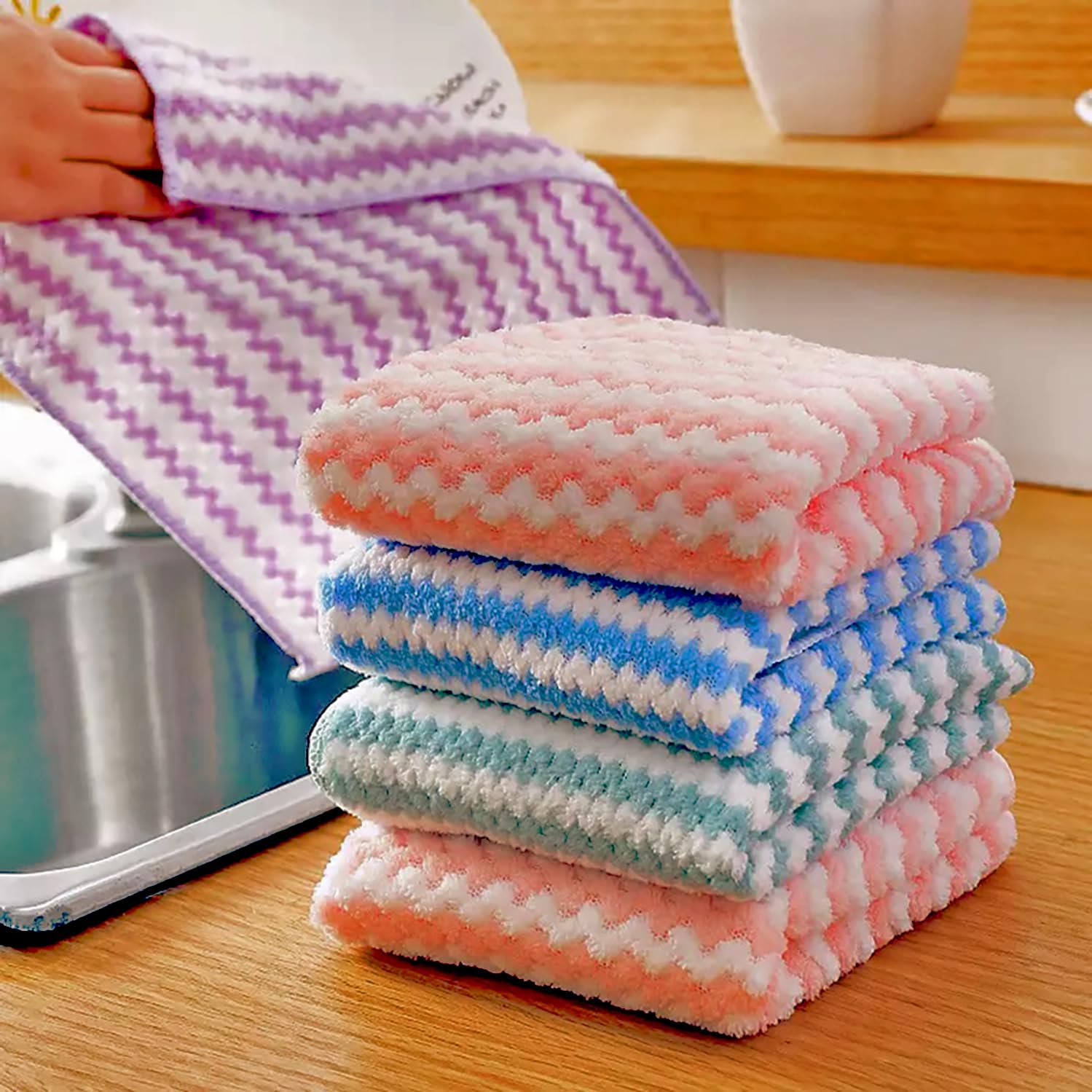 Thea Cotton Pack Of 12 Microfibre Cleaning Rag Super Absorbent Microfibre Cleaning Cloth Multipurpose Cleaning Towels Coral Fleece Scouring Cloth For Kitchen Cleaning Use (12)