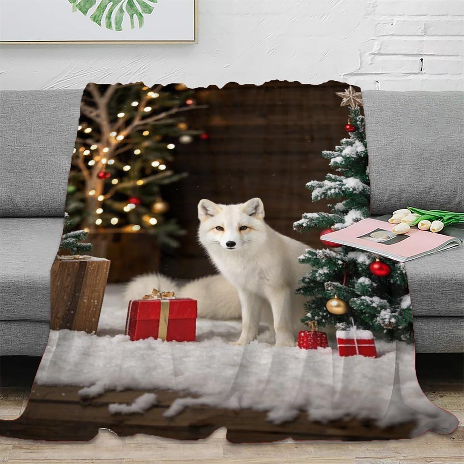 Coperta natalizia con stampa 3D Fox & Snow per adulti, super morbida, con accogliente flanella anti-pelucchi, per adulti e bambini, 150 x 200 cm