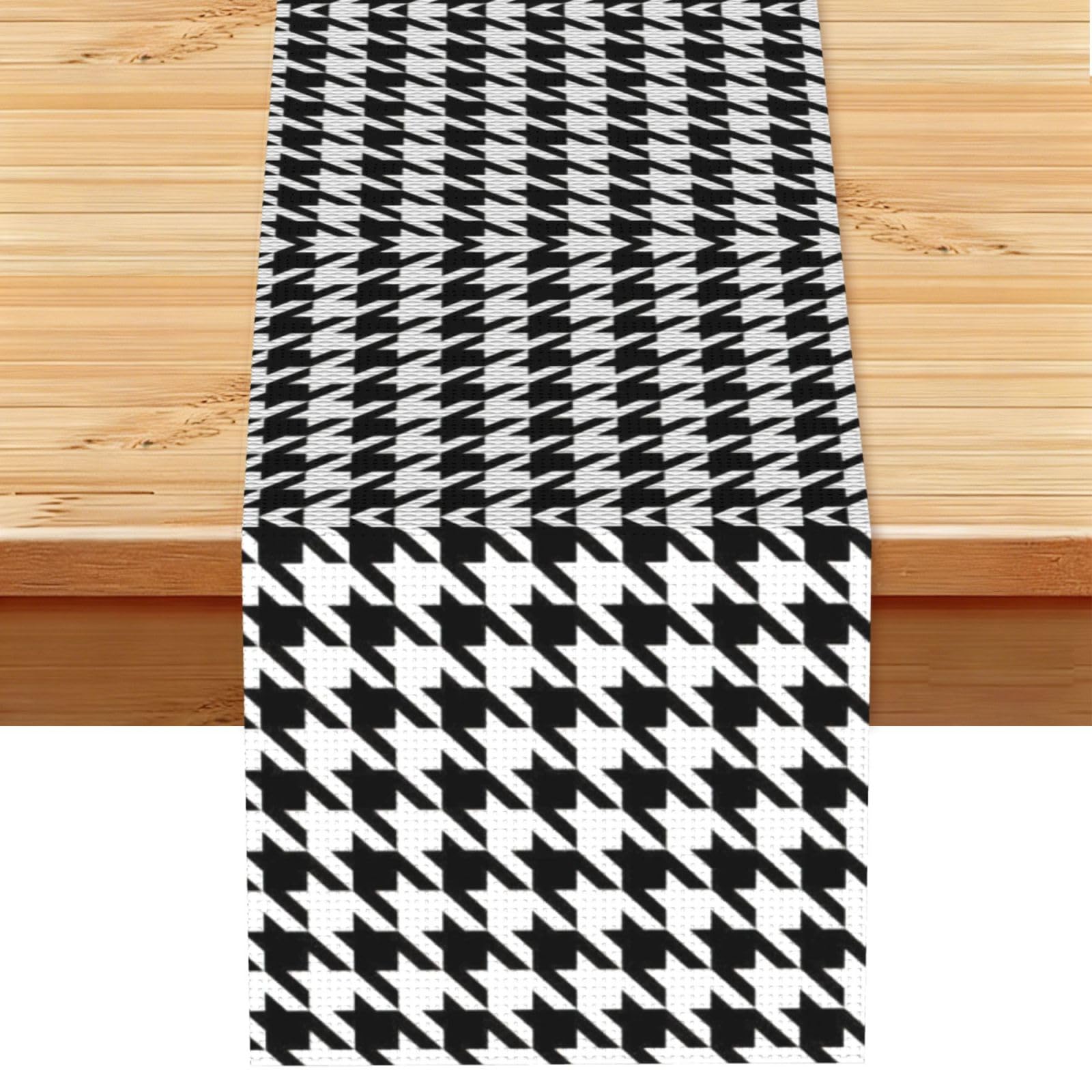 Houndstooth Black Printed Dining Table Runner 13x72 Inch, Non-Fading Decor for Kitchen Dresser Fireplace Mantel