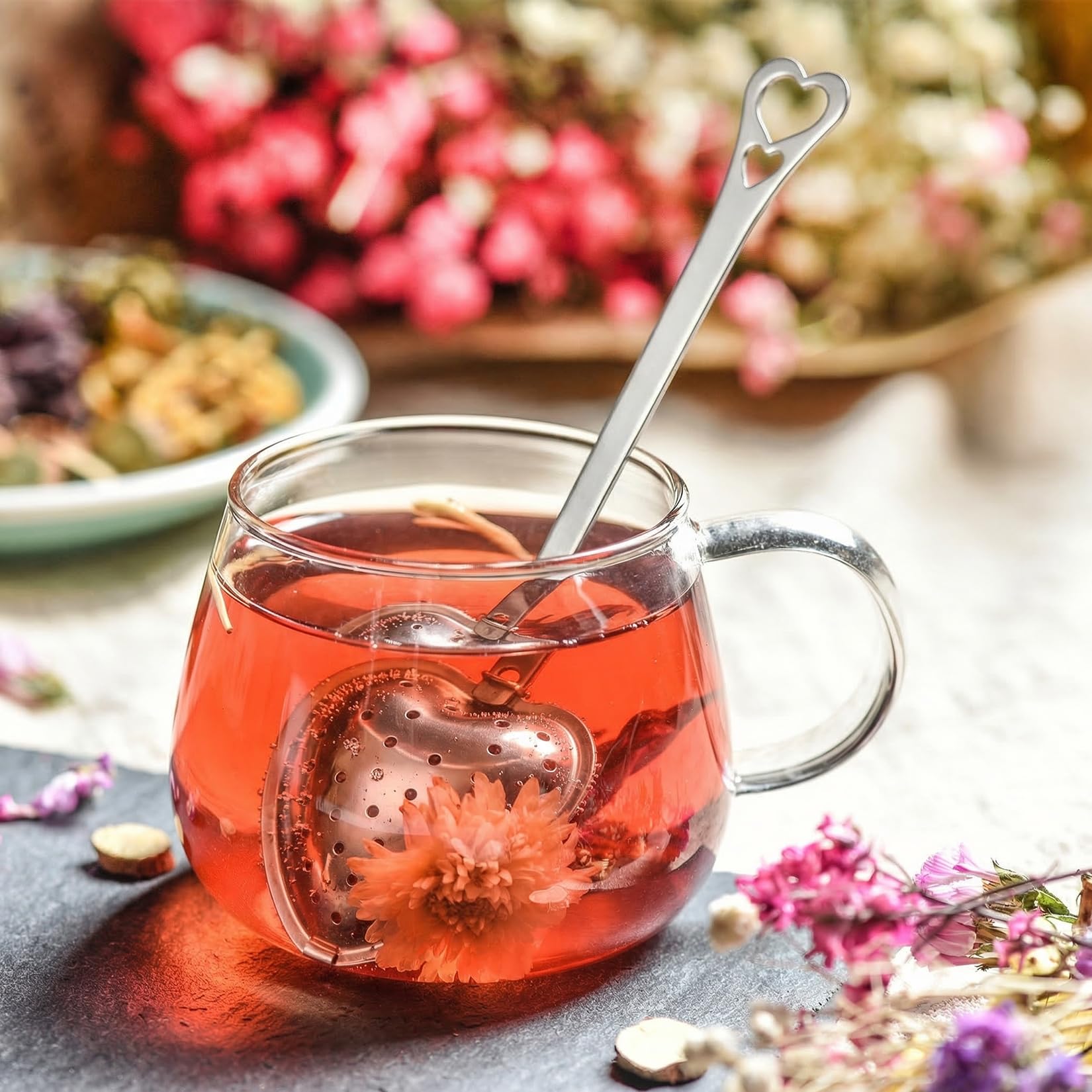 5 Pcs bola infusionadora de té, coladores te de bola con cadena, filtro infusiones acero inox, infusores colador infusiones para tés sueltos, infusor de té de hojas sueltas, tazas hierbas(4 estilos)