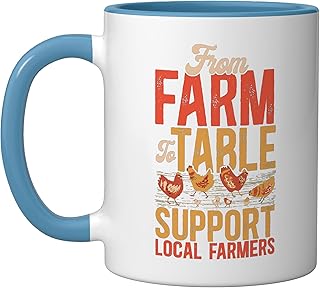 Eat Local - Agriculture Support Local Farmer Ceramic Mug, Blue/White