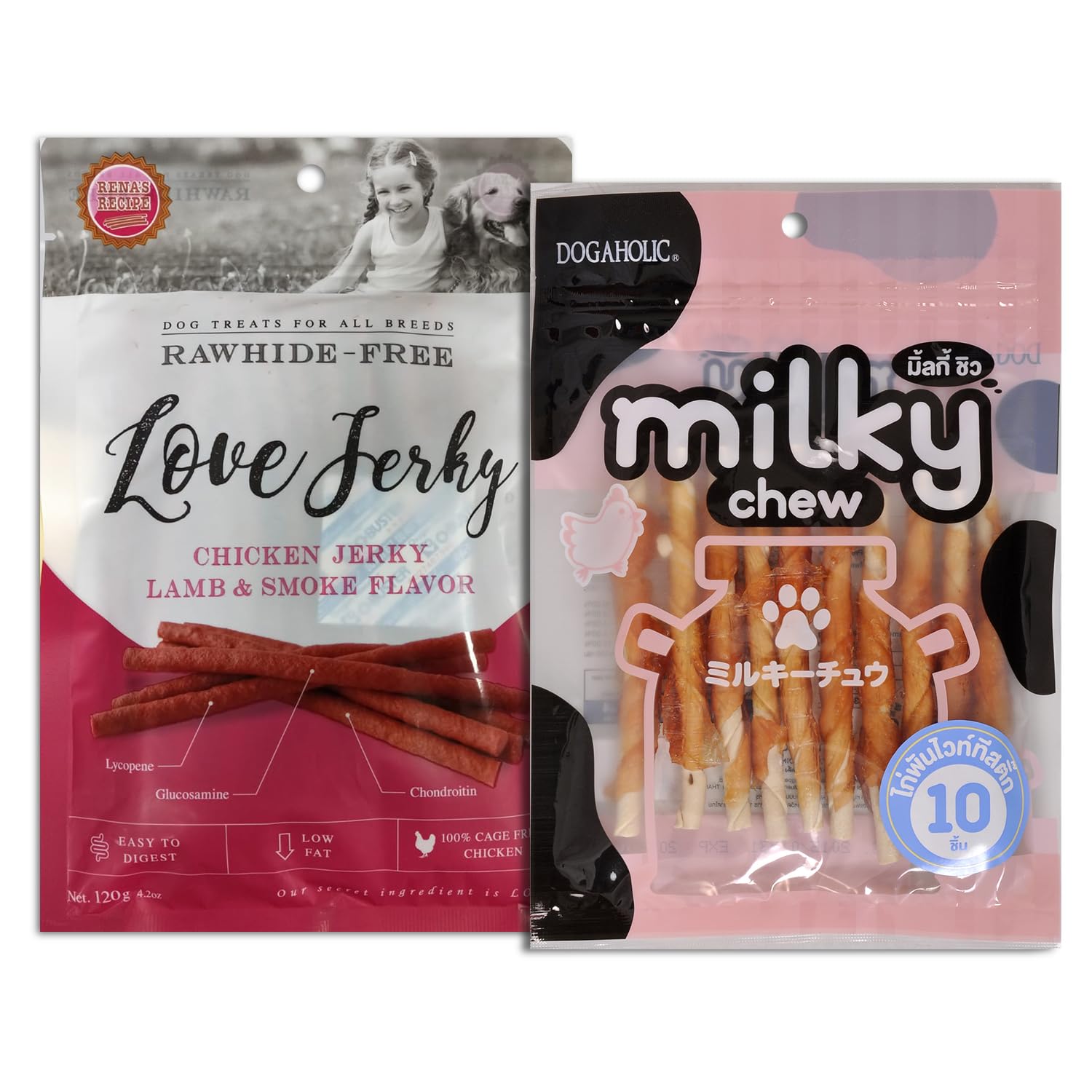 Combo of: - Dogaholic Milky Chew Chicken Dog Treats - Stick Style | Promotes Healthy Teeth and Gums (10 Pieces) with Love Jerky Lamb and Smoke Dog Treats - 120g (B0B5VF7LKY) Amazon Price History, Amazon Price Tracker