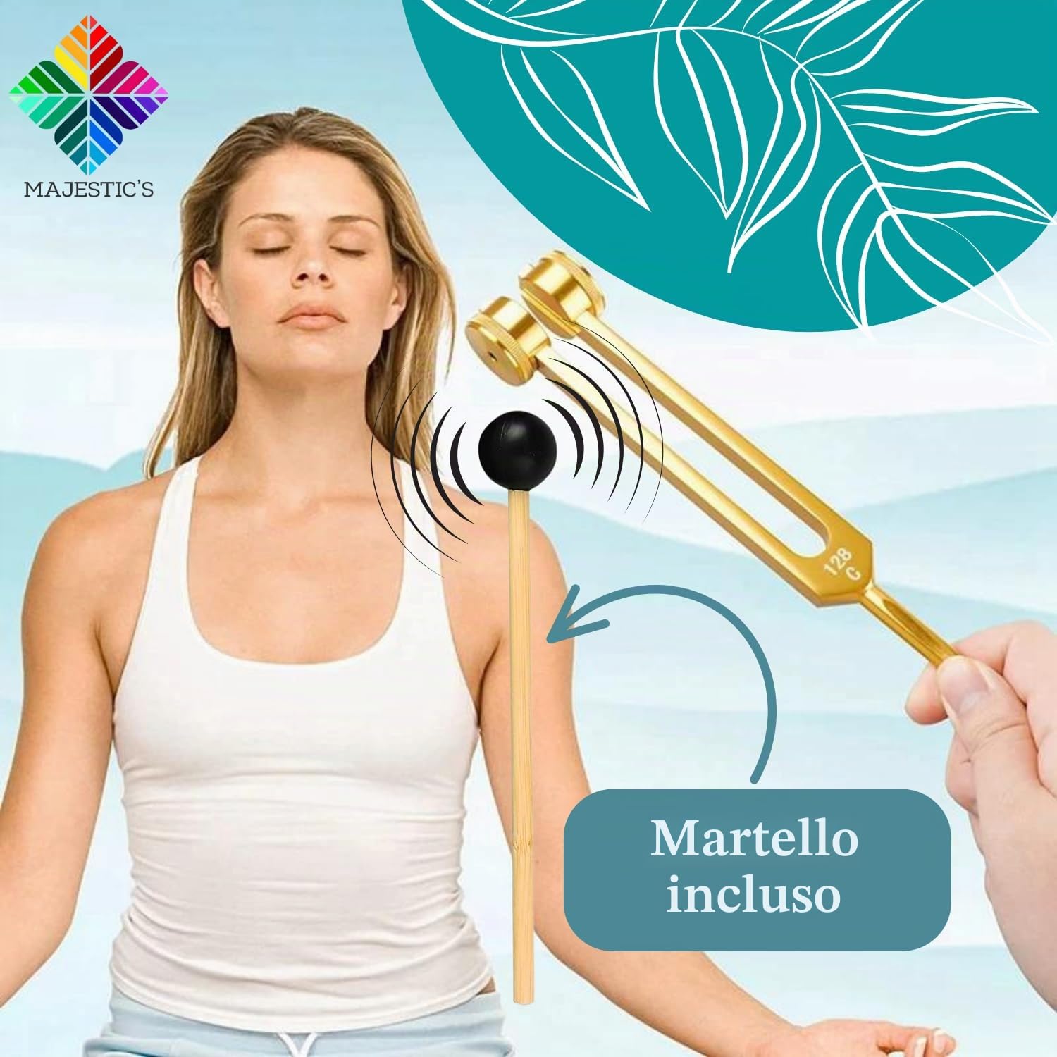 Diapason Medico 128 Hz, 256hz, 512hz Professionale (Confezione da 3) in Alluminio Dorato, per la Terapia del Suono di Meditazione Yoga, Strumento con Martello e Custodia inclusa