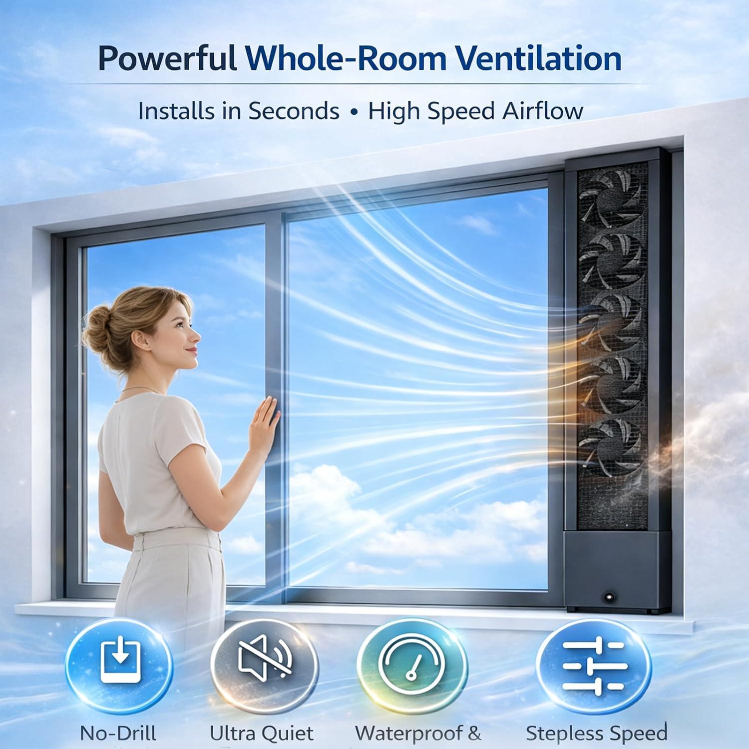 Sliding Window Exhaust Fan, Vertically Mounted, Adjustable Fan Speed, Suitable for Hot, Humid, and Poorly Ventilated Areas, Installable in Sizes From 14-59 inches black 49.2-51.2in/125-130cm