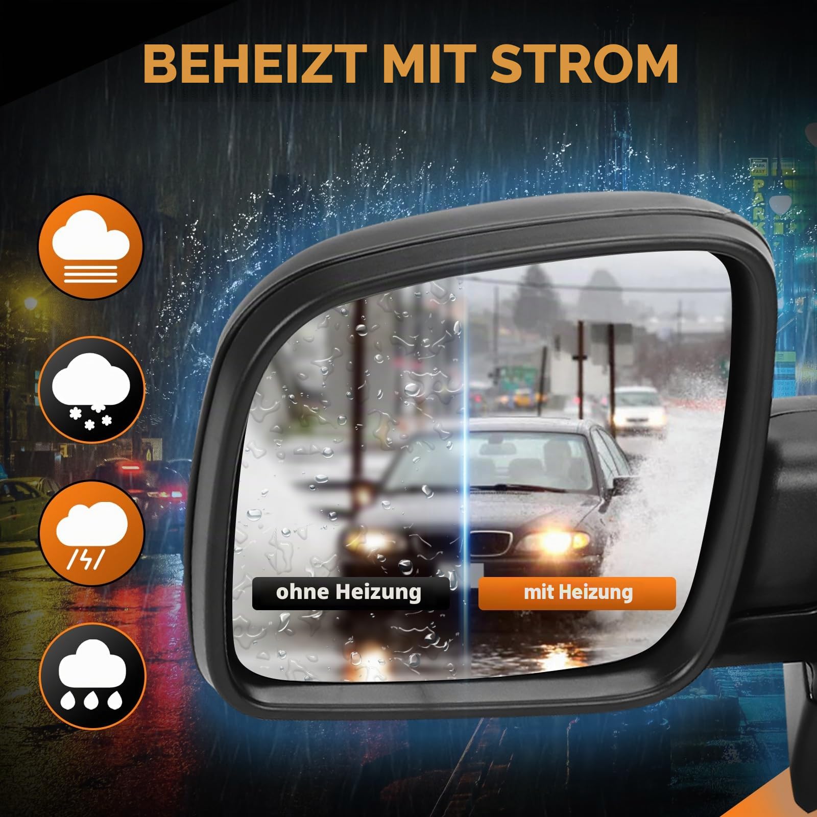 Außenspiegel Spiegel Links Ersatz für VW T5 2004-2009 Elektrisch, Seitenspiegel Komplettsets mit Konvex Beheizt Glas, Ersatz OE#7E1857507A