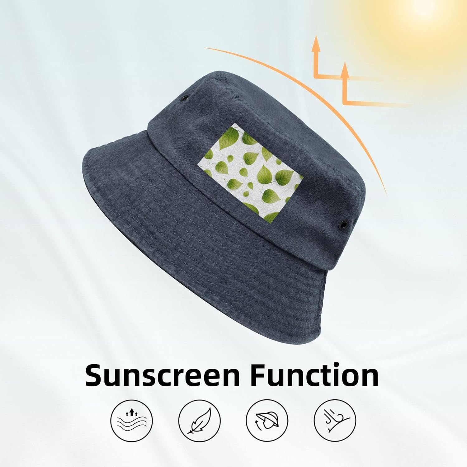 Fallen Green Leaves Printed Cowboy Fisherman hat, Suitable for Outdoor Fishing Beach Party Fisherman hat Hip-hop hat,