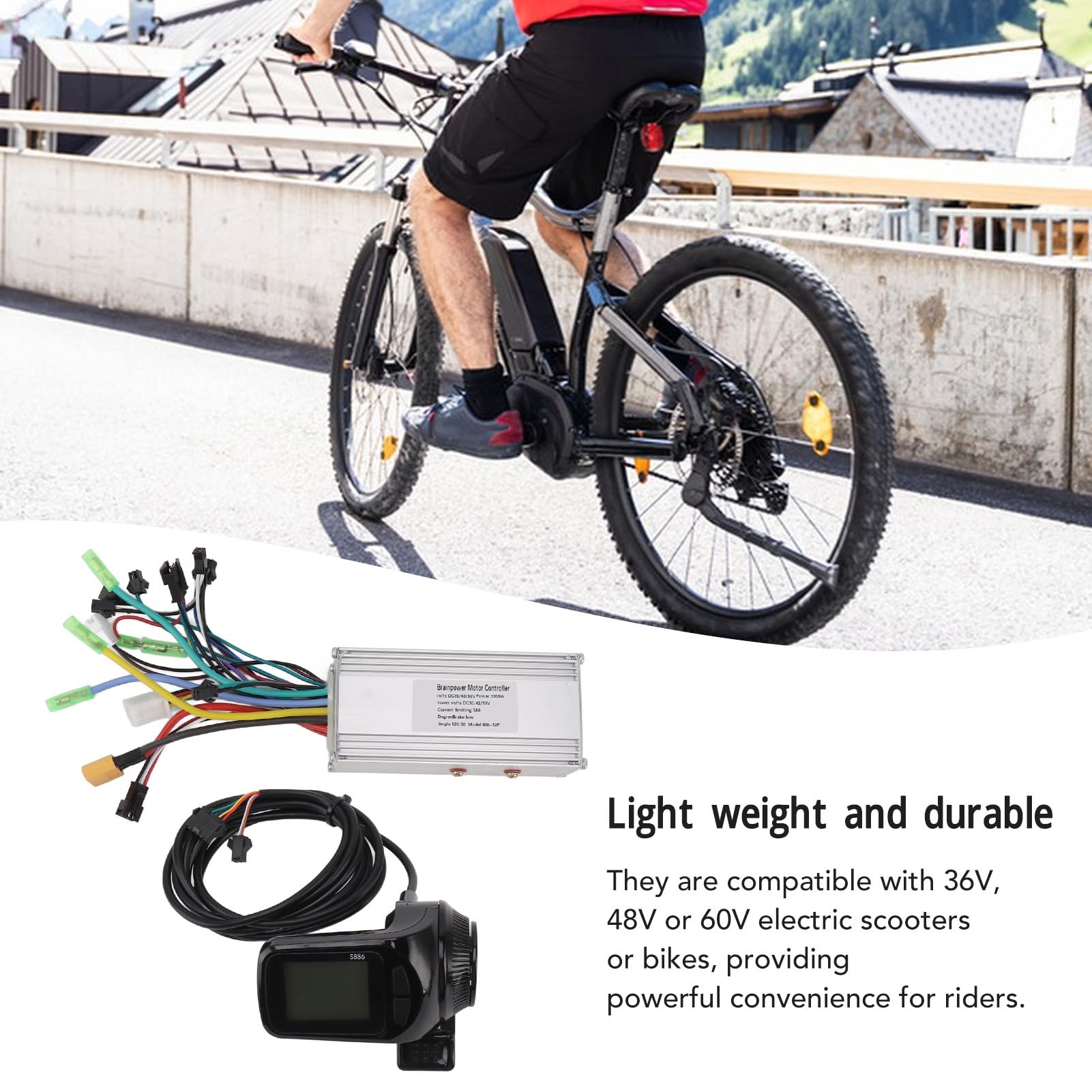 BuyWeek Zestaw bezszczotkowy sterownik silnika do roweru elektrycznego, 36 V, 48 V, 60 V, 1000 W, 38 A, fale sinusoidalne, bezszczotkowy kontroler 886, gaz kciukowy z wyświetlaczem LCD, do skuterów