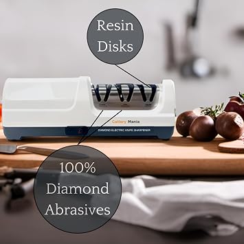 Simple Sharp Professional Electric Knife Sharpener | 3 Stage Precision Sharpening System for Straight and Serrated Blades with Diamond Abrasives | Effortless Precision Sharpening (White)