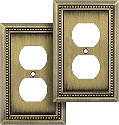 Henne Bery Sunken Pearls Heavy Duty Decorative Wall Plate Switch Plate Outlet Cover (Single Duplex, 2 Pack, Antique Brass)