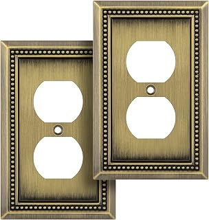HenneBery Sunken Pearls Antique Brass Decorative Switch Plate Outlet Covers - Heavy Duty Zinc Alloy, 2-Pack Single Duplex