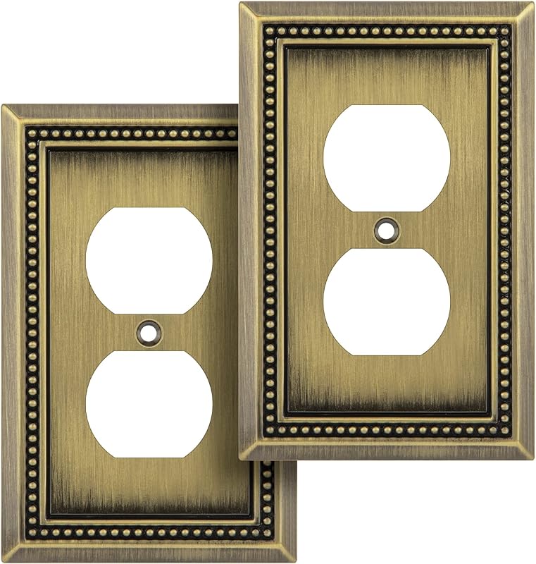 Sunken Pearls - Placa decorativa para pared, resistente, cubierta de salida (doble dúplex, 2 unidades, latón envejecido)
