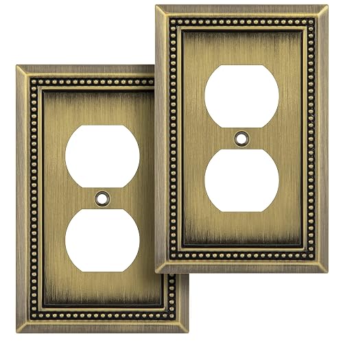 Henne Bery Sunken Pearls Heavy Duty Decorative Wall Plate Switch Plate Outlet Cover (Single Duplex, 2 Pack, Antique Brass)