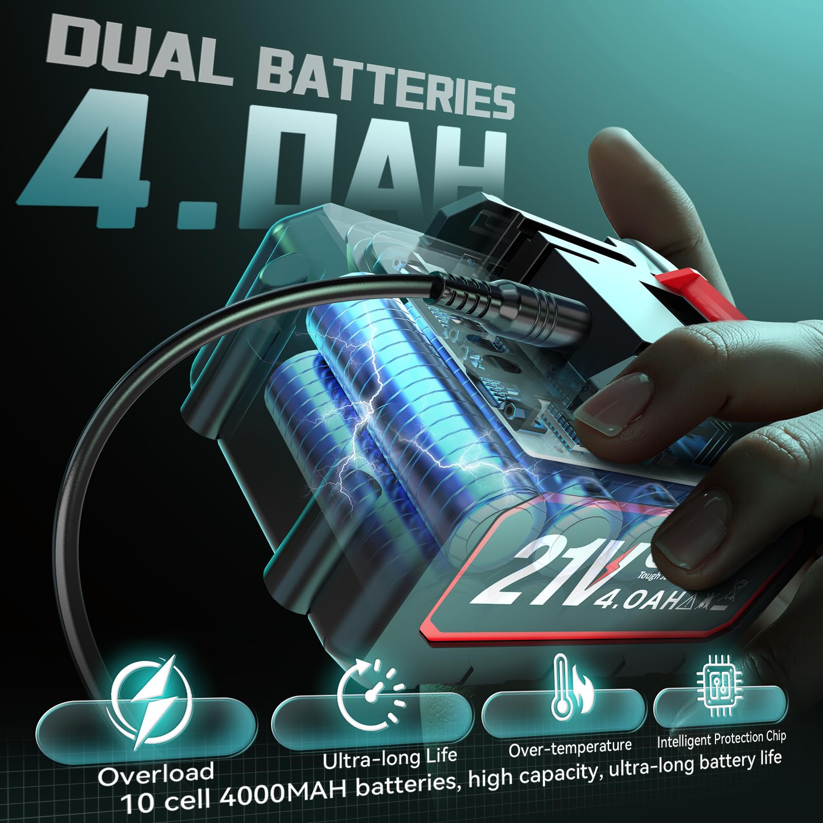 Ecarke Soplador de batería Turbo con 2 baterías de 4000 mAh, motor sin escobillas de 80.000 rpm, velocidad de aire de 60 m/s y 850 g de presión de aire, soplador de hojas portátil para eliminar hojas