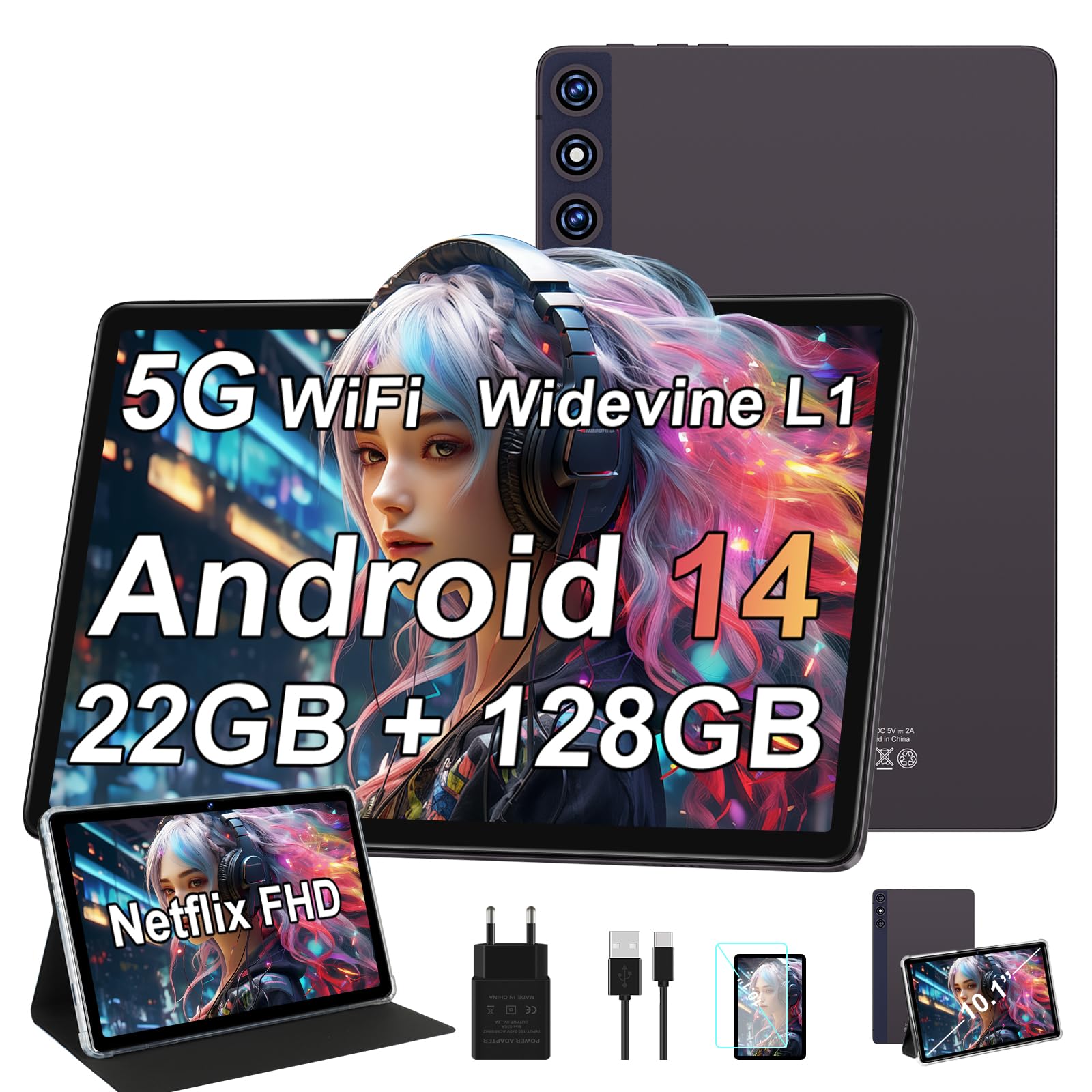 ZIOVO Tablet 10 inç 14GB RAM+128GB ROM/1TB TF, 5G+2.4G WiFi