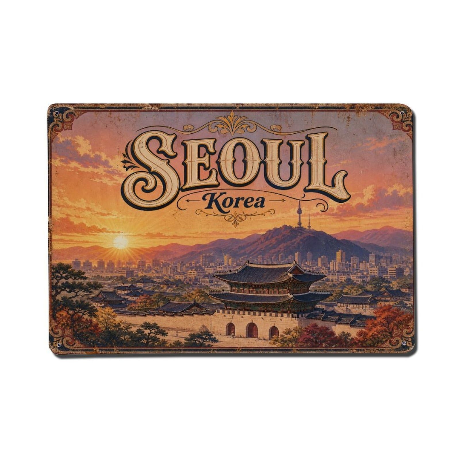 Huiyhb 8X12inch(20X30cm) Vintage Travel Seoul Korea Dawn Metal Tin Sign