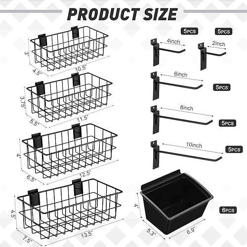 Miniatura 2 de Barydat Juego de 35 accesorios de pared de metal ventilado, incluye cestas de alambre de metal ventilado, contenedores de almacenamiento y ganchos