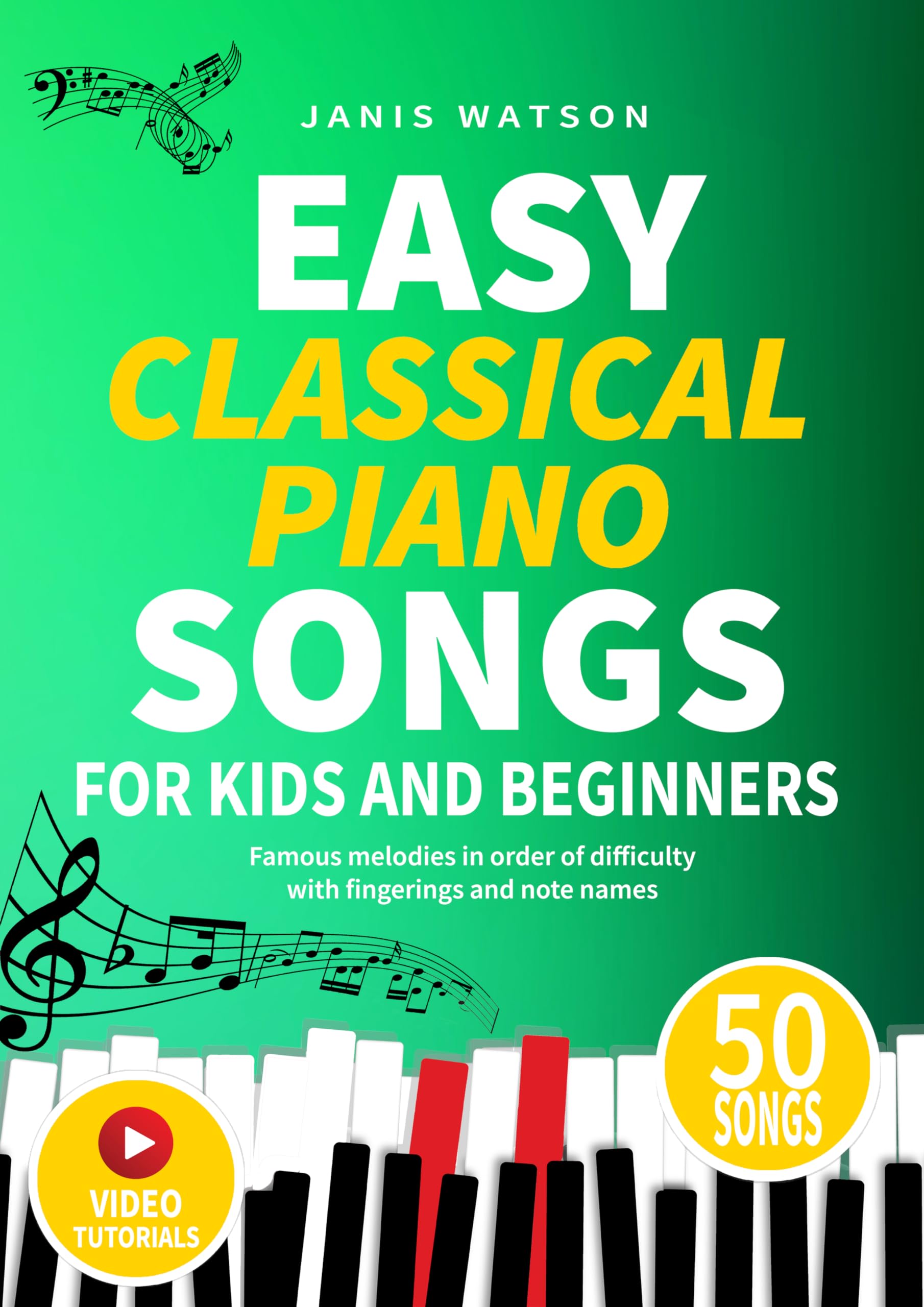 EASY CLASSICAL PIANO SONGS FOR KIDS AND BEGINNERS: Famous melodies in order of difficulty with fingerings and note names