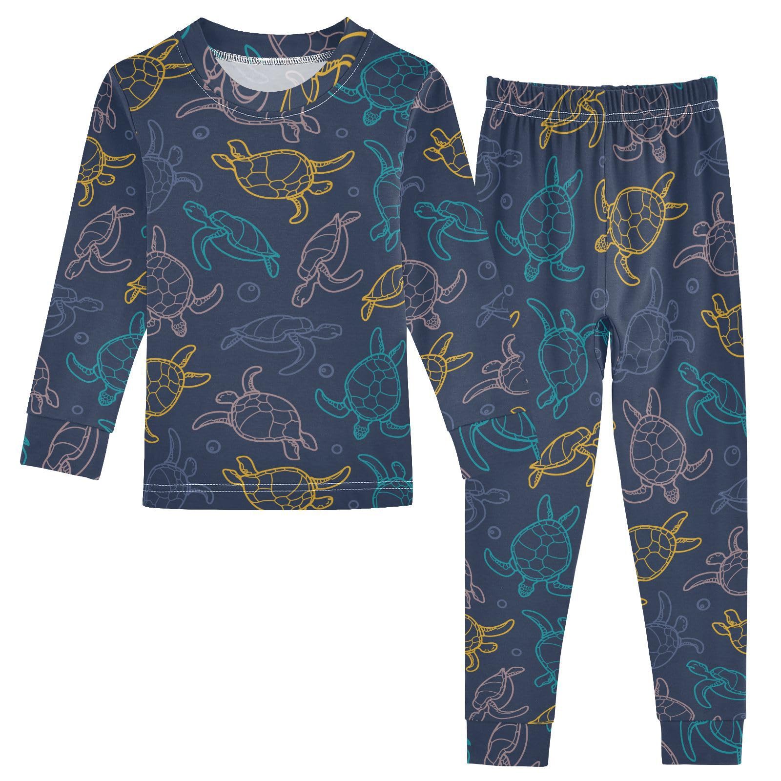 JHKKU Sea Turtles Pajamas Set Cotton 2 Piece Soft Comfy Pjs Long Sleeve Lounge Sleepwear 6Y